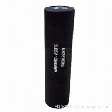 ER High-temperature Lithium Battery, 3.6V, 12,000mAh Rated Capacity, 25.20mm Diameter